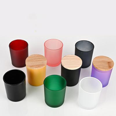 China Religious Activities Glass Cup Jar Color Frosted Glass Container Aromatherapy With Romantic Candle Holder for sale