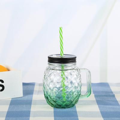 China Interesting price type drink new pineapple water glass color mug with straw for sale