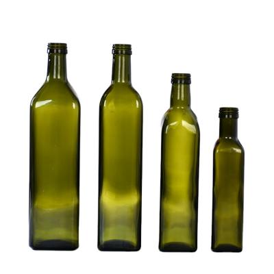 China Deep Green Frying Oil 500ml Square Glass Bottle Olive Oil Round 750ml Sesame Oil Bottle for sale