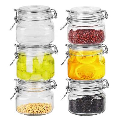 China Square 16oz Clear Airtight Glass Mason Jar Canister Freshness Storage Empty With Clip Lid For Food Storage for sale