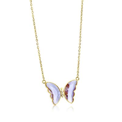 China 2021 Best Selling CLASSIC Colorful Crystal Women's Necklace Gold Jewelry Butterfly Necklace for sale