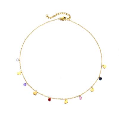 China Jewelry Stone Necklace Stainless Steel Colorful Gold Plated Heart Choker CLASSIC Wedding Necklace for sale