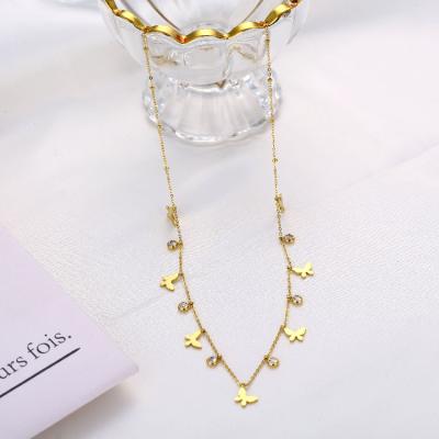 China CLASSIC Tasty Stainless Steel Gold Plated Chain Butterfly Women Necklace Choker Crystal Diamond Necklace for sale