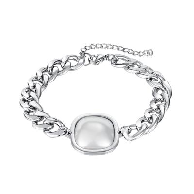 China Restraint Chain Bracelet Stainless Steel Romantic Silver Square Pearl Sea Shell Charms Pendant Bracelets for sale