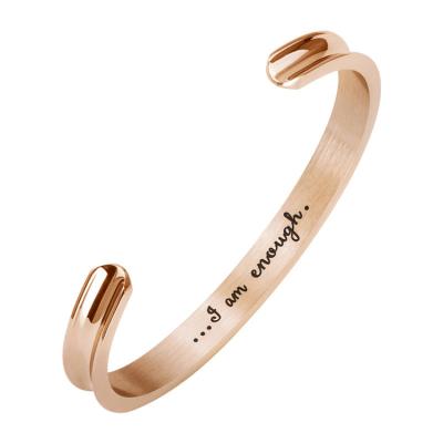 China CLASSIC Factory Custom Stainless Steel Cuff Bangle 18K Gold Plated Engraved I Am Enough Bracelet & Bangles for sale