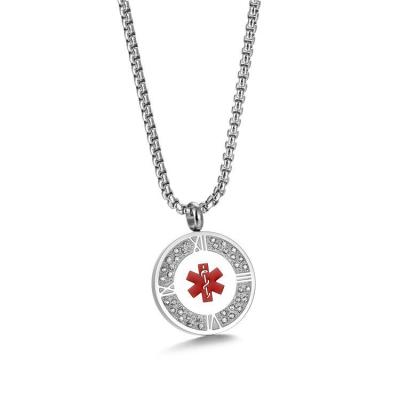 China CLASSIC Enamel Wholesale Medical Crystal Diamond Stainless Steel Alert Pendant Necklace for sale