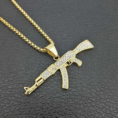 China Hiphop Stainless Steel AK47 Gun Wholesale Low MOQ Hiphop Fashion Pendant Necklace for sale