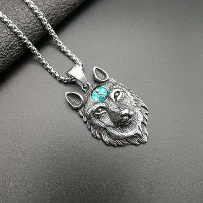 China Hiphop China Manufacturer Vintage Wolf Head Stone Stainless Steel Punk Pendant for sale