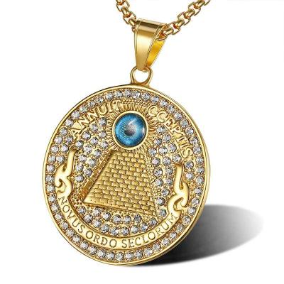 China Hiphop Diamond Pendant Gold Plated Stainless Steel Round Triangle Eye High Quality Pendant for sale