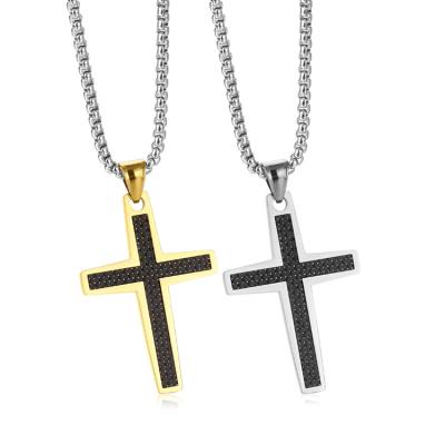 China Wholesale Stainless Steel Carbon Fiber Two Tone Fashion Jewelry Religious Silver Cross Pendant for sale