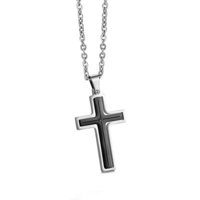 China Unique Stainless Steel Religious Jewelry Gold/Black/Silver Cross Pendant Necklace With 22inch Box Chains for sale