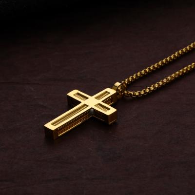 China CLASSIC Never Fade Stainless Steel Punk Spring Jewelry Mens 18K Gold Cross Necklace Pendant for sale