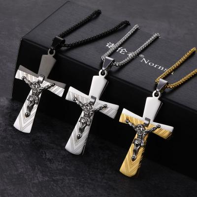 China 316L Stainless Steel Religious Gold Religion Black Silver Fashion Jewelry Pendant Jesus Cross Pendant for sale