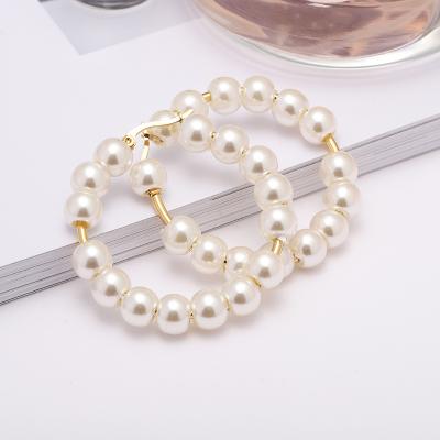 China CLASSIC Korean Fashion Earrings Big Jewelry Stainless Steel Circle Pearl Earrings for sale