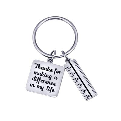 China High Polishing Fast Selling Engrave Text 316L Stainless Steel Square Shaped Ruler Gift Key Ring for sale