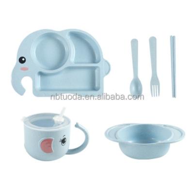 China Eco-friendly Cartoon Plates Wheat Straw Bowl Plate Cup With Spoon Fork Chopsticks For Kid Baby for sale