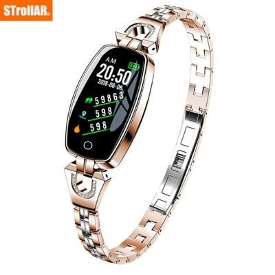 China Hot Selling H8 Female Smartwatch Touch Screen 2021 Waterproof BT Stylish Ladies Relojes Inteligentes For Women Smart Watch Wristband for sale