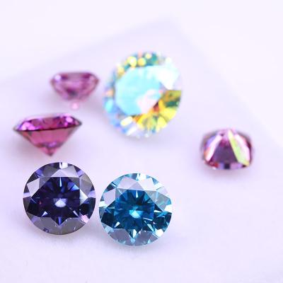 China Color Play or Fire Factory Wholesale Price Coated Color Gemstone Round Cut Colored Moissanite for sale