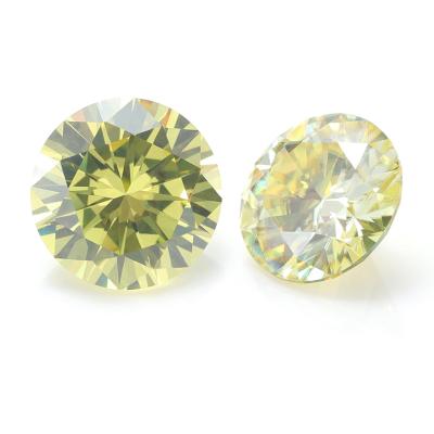 China Color Play or Fire Synthetic Diamond Round Cut Natural Colored Lemon Yellow Moissanite Stone for sale