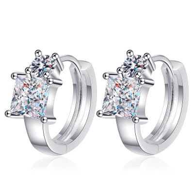 China Nickel-Free Lead-Free Fine Jewelry 925 Sterling Silver Square Princess Cut Moissanite Chunky Hoop Earrings For Women for sale