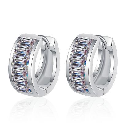 China Nickel-Free Lead-Free Good Quality 925 Sterling Silver Emerald Cut VVS Moissanite Huggie Hoop Earrings For Women for sale