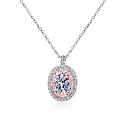 China Nickel-Free Lead-Free Luxury Style Oval Cut Pink Moissanite Diamond Pendant 925 Sterling Silver Necklace For Wedding for sale