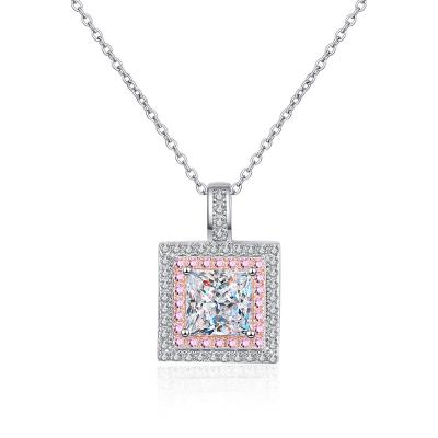 China Nickel-Free Lead-Free Fine Jewelry 925 Sterling Silver 18k Gold Plated Square Cut Pink Moissanite Diamond Pendant Necklaces for sale