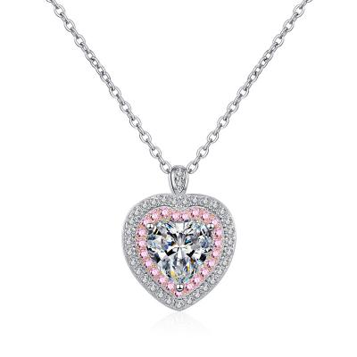 China Nickel-Free Lead-Free Luxury Design 1 Carat Heart Cut VVS Moissanite Diamond 925 Sterling Silver Necklace For Wedding for sale