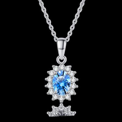 China Nickel-Free Lead-Free Fine Jewelry 925 Sterling Silver oval Shape Aquamarine Moissanite Pendant Necklace for sale