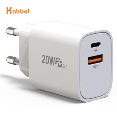 China 5V 9V 12V 15V 20V 20W 2 USB C Mobile Phone PD Charger USB C Power Port Adapter For Phone 13, 12, 11 for sale