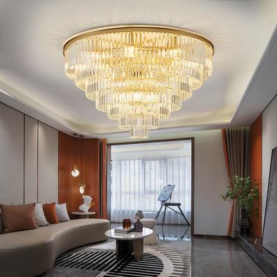 China Modern Luxury Fancy Ceiling LED K9 Crystal Chandelier Lamp Lights Gold Round Chandeliers Crystal Pendant Light Designer Custom for sale