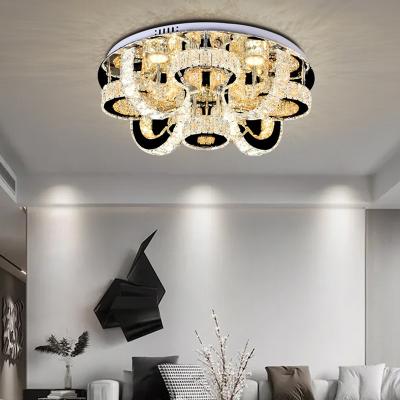 China Modern Round Crystal Ceiling Light Dimmable 3 Color 2 Rings Outdoor Crystal Ceiling Light For Bed Mounted Piece for sale