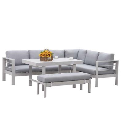 China 2022 Modern Outdoor Aluminum Furniture Garden Set Sofa With Bench And Coffee Table Customization 41.9519-8 for sale