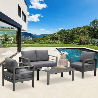 China Contemporary Luxury Garden Set Outdoor Sectional Furniture UK Aluminum Metal Sofa Set Contemporary Dining Leisure Facilities for sale