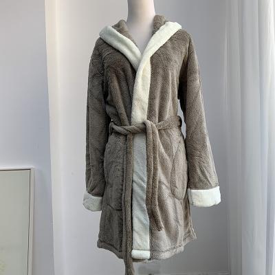 China Women's QUICK DRY Super Soft Flannel Hooded Bathrobe Ladies Shear Dressing Gown for sale