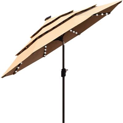 China Modern 9Ft Market 3 Tier Aluminum Patio Umbrella Outdoor Table Umbrella With Ventilation Non-fading Top for sale