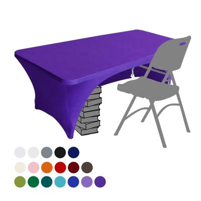 China CLASSIC 6Ft Eurmax Open Back Spandex Tablecover For Wedding Party Square Purple Table Cloth for sale