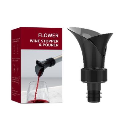 China Latest Portable Hot Selling Black Flower Type - 2 In 1 Design Instant Diffuser Bottle Stopper Wine Pourer Decanter for sale