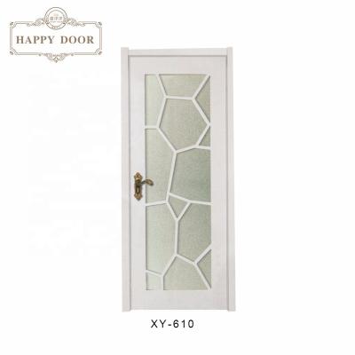 China Swing Poly PVC Swing Door Office Decorative Wood Bedroom Insert Wood Entry Door With Frosted Glass for sale