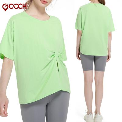 China Custom Logo Breathable Plus Size 100% Cotton Gym Sport Wear Tops Breathable Short Sleeve Yoga T-Shirt For Women for sale