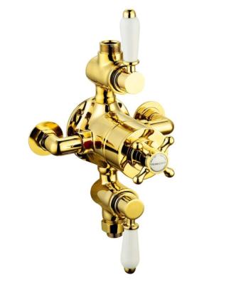 China With Triple Thermostatic Slide Bar Shower Valve Gold And White Shower Faucet Attachment For Bathroom Shower for sale