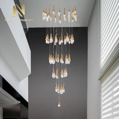 China Modern Villa Indoor Staircase Modern Hotel Decoration Style LED Glass Brass Chandelier for sale