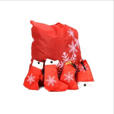 China Christmas Santa Hat Folding Foldable Gift Polyester Shopping Tote Bag for sale