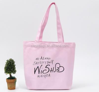 China Pink Handled Canvas Tote Bag Custom Logo Printed With Handle , Canvas Shopping Bags for sale