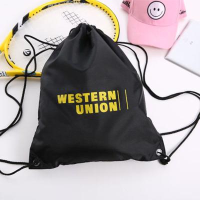 China Custom String Grip Silkscreen Printed 210d Basketball Football Promotional Black Outdoor Waterproof Run Cord Sports Backpack for sale