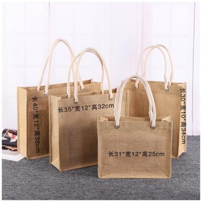 China Wholesale Simple Hessian Handled Jute Beach Bags Logo Printing Jute Shopping Bag Jute Burlap Tote Bag for sale