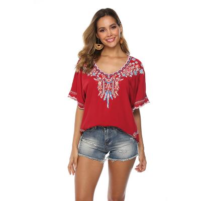 China Anti-Pilling Women's Girls Embroidered Peasant Tops Mexican Bohemian Blouses for sale