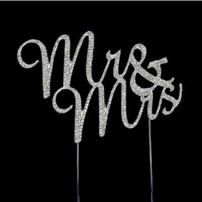 China Ally + A tall rhinestones shape Mr. and Mrs. wholesale wedding rhinestone cake topper for cake decoration for sale