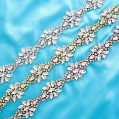 China Workable Rhinestone And Pearl Trim Wedding Dress Strap Iron-On Crystal Applique Beaded Bridal Trim Good For Sashes for sale