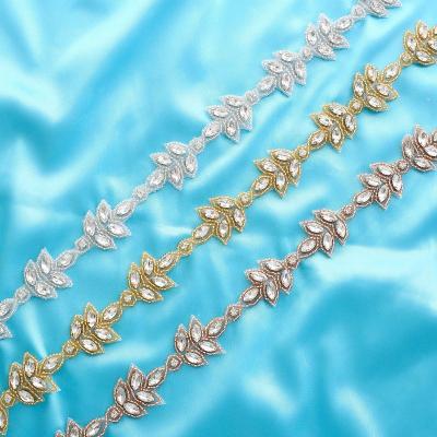 China Workable Dress Sash Rhinestone Trim By Beading And Crystal Sewing Trims Applique 1 Yard For Wedding Dress Headpiece Bags for sale